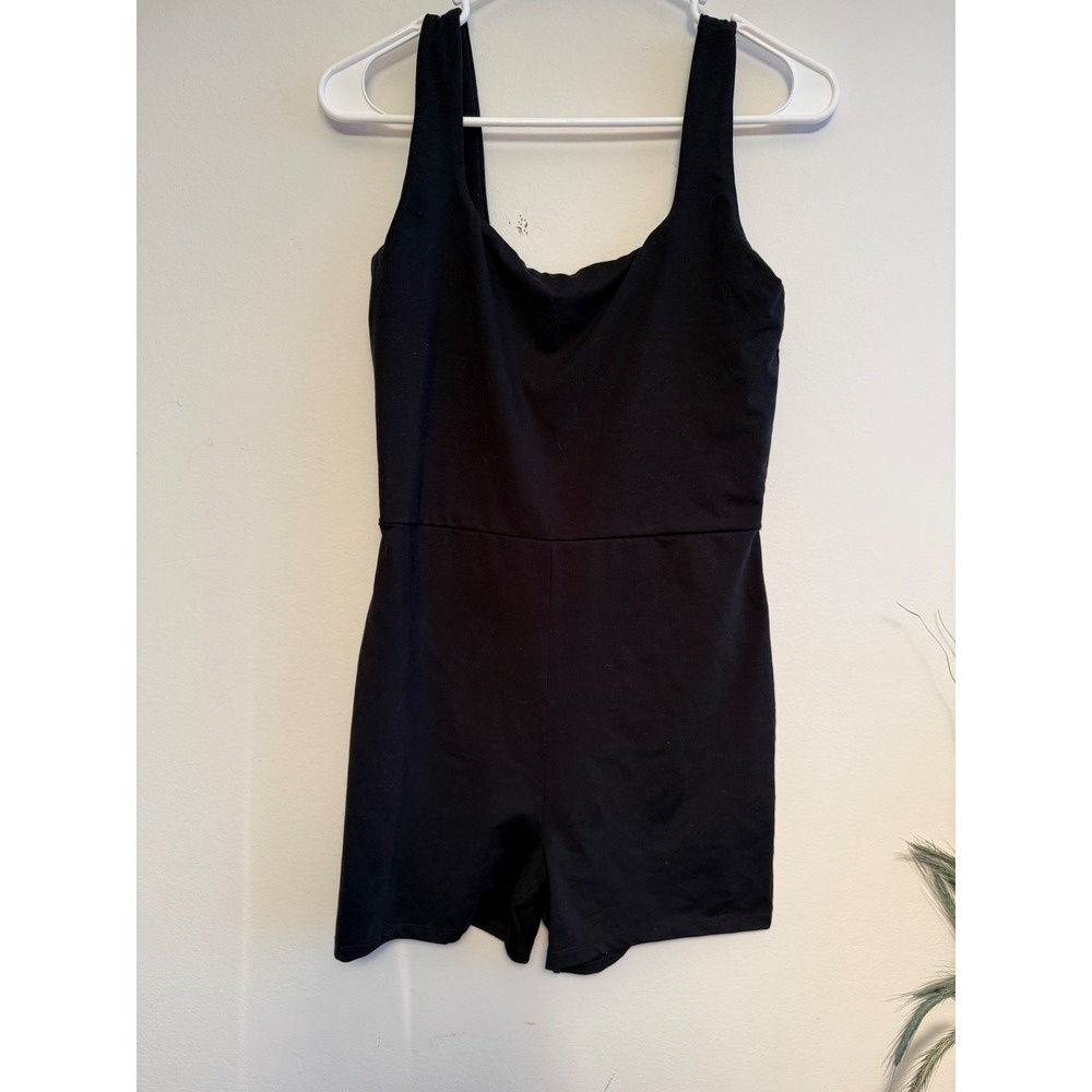 Reformation EcoStretch Black Square Neck Activewear Romper Womens Medium 143248